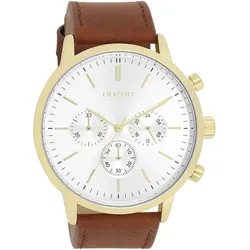Quarzuhr OOZOO, braun, Armbanduhren, Herren, Armbanduhr, Herrenuhr, Lederarmband, Chrono-Look