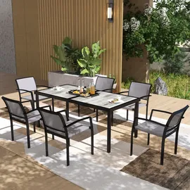 Outsunny Sitzgruppe 7 tlg. Essgruppe für 6 Personen Esstisch mit 6 Stapelbare Stühle, Esszimmergruppe Küchentisch-Set mit Stahlgestell Balkonmöbel Gartenmöbel für Terrasse, Balkon Grau