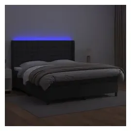 vidaXL Boxspringbett mit Matratze & LED Schwarz 160x200 cm Kunstleder