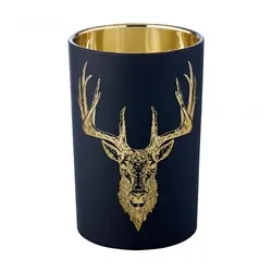 EDZARD Windlicht Lio (Höhe 18 cm, Ø 11,5 cm), Hirsch-Motiv, außen matt-schwarz/innen gold