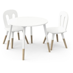 habeig Kindertisch Tisch & 2 Stühle Kinderset Sitzhocker Holz weiß Sitzgarnitur Kinder (3er-Set), sehr gut verarbeitet weiß