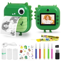 AURTEC Sofortbildkamera für Kinder, Mini-Thermodruckkamera, 48 MP Dual-Kamera, 1080P HD-Video, 32G TF-Karte, 3 Druckpapier, 6,1 cm Farbbildschirm, niedliches Tier-Cartoon-Design, Dinosaurier