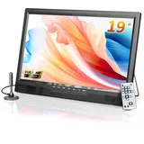 DESOBRY 19-Zoll Tragbarer Fernseher, Mini-Fernseher mit integriertem Akku, 1080P Kleiner Fernseher mit Antenne, digitaler DVB-T2-Tuner, HDMI AV USB, Portable Auto tv für Camping, Wohnmobil, küchen