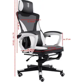 Trisens Gaming Stuhl im modernen Racing-Design mit einklappbarer Fußstütze - Gaming Chair mit flexiblen Armlehnen - ergonomischer Gaming Schreibtischstuhl mit extra Stützkissen
