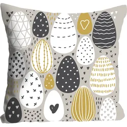 Dekokissen QUEENCE "Easteregg", gelb (weiß, senf, grau, bedruckt), B:40cm L:40cm, Polyester, Dekokissen_Sitzkissen_Kissenhüllen, mit bunten Ostereiern