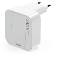Hama Schnellladegerät, GaN, 2x USB-C, faltbares Mini-Ladegerät, PD, 40 W, Weiß (00125148)