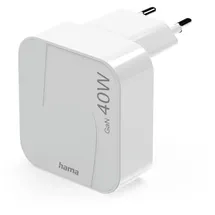 Hama Schnellladegerät, GaN, 2x USB-C, faltbares Mini-Ladegerät, PD, 40 W, Weiß (00125148)