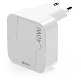 Hama Schnellladegerät, GaN, 2x USB-C, faltbares Mini-Ladegerät, PD, 40 W, Weiß (00125148)
