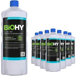 BiOHY Glas- und Oberflächenreiniger (9x1l Flasche) | Konzentrat | Universalreiniger | Intensiv & Nachhaltig reinigender Automatenreiniger