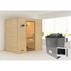 Sauna KARIBU ""Sonja" mit Klarglastür Ofen 9 KW externe Strg modern", beige (naturbelassen), Saunaofen, externe Steuerung, (ohne Ofen), Saunen
