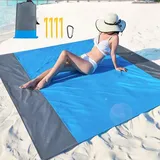 YZDZSW Picknickdecke, Stranddecke Sandfrei, Stranddecke Wasserdicht Strandtuch Strandmatte 4 Befestigung Ecken für Reisen Camping Picknick packbar mit Tasche(Blau/Grau 210x200 cm)