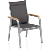 Kettler Kettler, Granada Stapelsessel zerlegt Aluminium/Outdoorgewebe Teak Armlehnen - 2 Jahre Gewährleistung - mind. 14 Tage Rückgaberecht - Grau,Schwarz