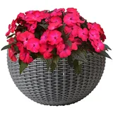 Wand-Blumentopf – Innenwand-Blumentopf aus Rattan-Imitat, moderner halbrunder Zimmerpflanzenbehälter für Zaun, Wohnung, Balkon, Garten, Terrasse,