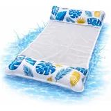 TK Gruppe Luftmatratze Luftmatratze Pool aufblasbar – Wasserhängematte & Schwimmkissen blau