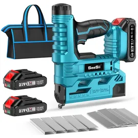 Seesii Akku-Nagler Set 2-in-1 mit 2 x 2,0 Ah Akkus und 1000 Nägeln/Klammern