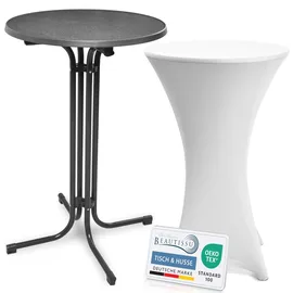 Beautissu Stehtisch klappbar Ø70 cm Grau/Weiß