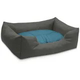 BedDog Hundebett Mimi, Hundesofa aus Cordura, Microfaser-Velours, waschbares Hundebett Vier-eckig mit Rand, Hundekissen für drinnen, draußen, M, grau-blau