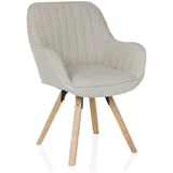hjh living Esszimmerstuhl drehbar Scandi Soft Polsterstuhl Armlehnstuhl mit Beinen aus Buche, bequem gespolstert, Stoffbezug Creme