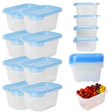 Mypicompany Frischhaltedosen mit Deckel – 8-teiliges Set je 750 ml pro Dose, BPA-frei, luftdicht, stapelbar, mikrowellen- & spülmaschinengeeignet, transparente Gefrierdosen mit blauem Deckel