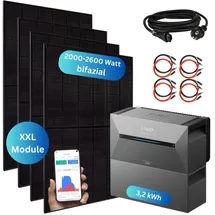 myvoltaics Balkonkraftwerk XXL bifazial 2600 W inkl. Anker Solarbank 2 Pro 3,2 kWh