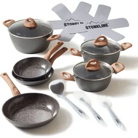 STONELINE Topf-Set 14-tlg. Kochtopf + Bratpfanne + Glasdeckel