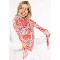 Zwillingsherz Dreieckstuch "Maralda", Damen, türkis orange pink, Strick, Materialmix, gemustert, mehrfarbig, Modetücher, farbenfrohes Muster, wärmend, Strick