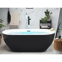 Whirlpool Badewanne freistehend schwarz mit LED 170 x 80 cm NEVIS