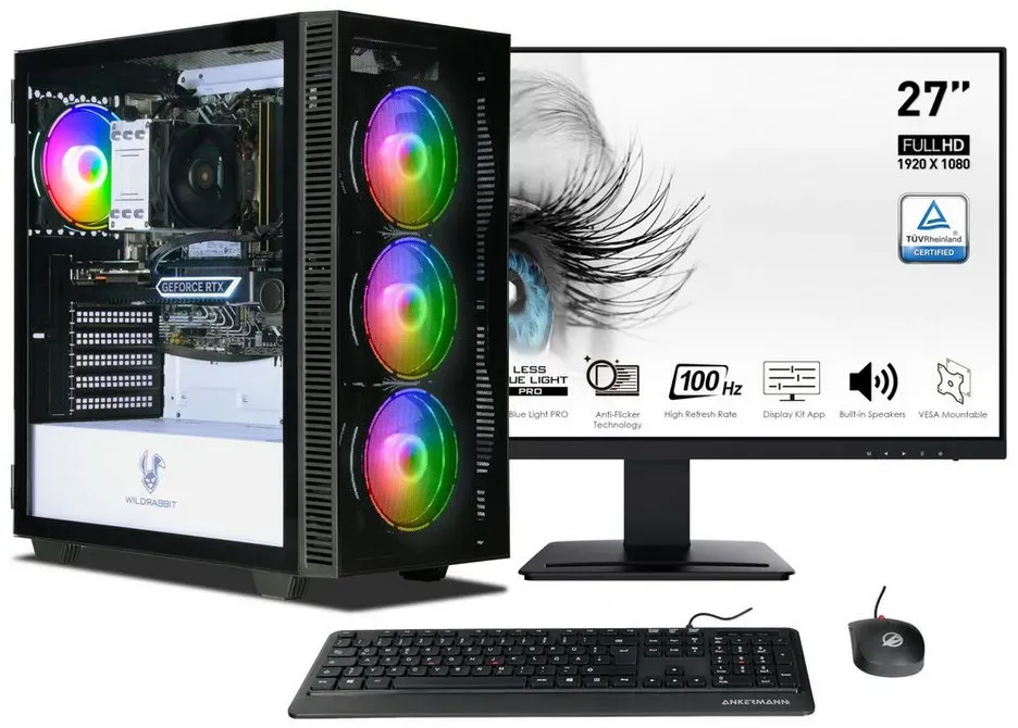 ANKERMANN-PC Gaming Power V3 Bundle PC-Komplettsystem (Intel Core i9 12900F, GeForce RTX 4070, 32 GB RAM, 1000 GB SSD) schwarz