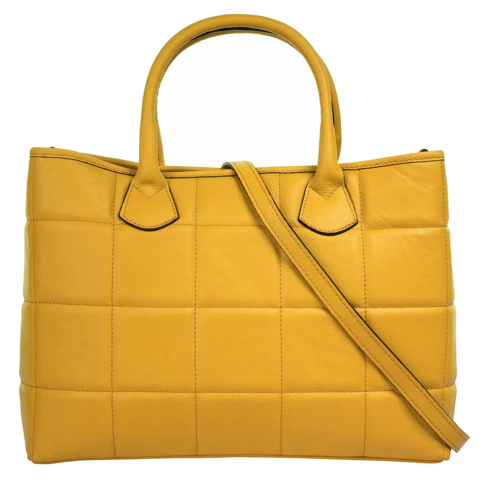 Henkeltasche CLUTY, Damen, Gr. B/H/T: 32cm x 27cm x 10cm onesize, gelb, Leder, unifarben, Taschen, echt Leder, Made in Italy