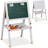 Relaxdays Kinderstandtafel, beidseitig magnetisch, höhenverstellbar, Hbt 77x39x44,5 cm, Whiteboard & Kreidetafel, weiß