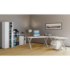 VCM Eckschreibtisch L Form Silber / Weiß