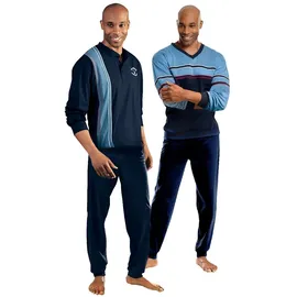 LE JOGGER le jogger® Pyjama (Packung, 4 tlg., 2 Stück) Schlafanzug für Herren in langer Form blau 44/46 (S)