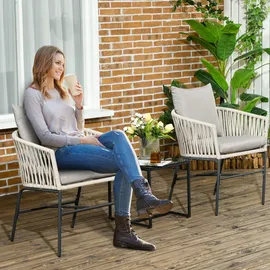 Outsunny Gartenstuhl 2er-Set 57 x 60 x 71 cm beige mit Kissen
