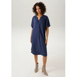 Blusenkleid ANISTON CASUAL, Damen, Gr. 44, N-Gr, blau (marine), Web, Obermaterial: 100% Viskose, unifarben, modisch, lässig geschnitten kniebedeckend, V-Ausschnitt, Kurzarm, Kleider, in trendigen Farben