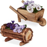 Relaxdays Blumentopf Pflanzengefäß Holz, 2er Set braun