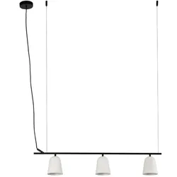 studio, schwarze lineare pendelleuchte mit weißen lampenschirmen, faro barcelona