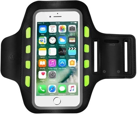 sports armband with LED light for smartphone. Black