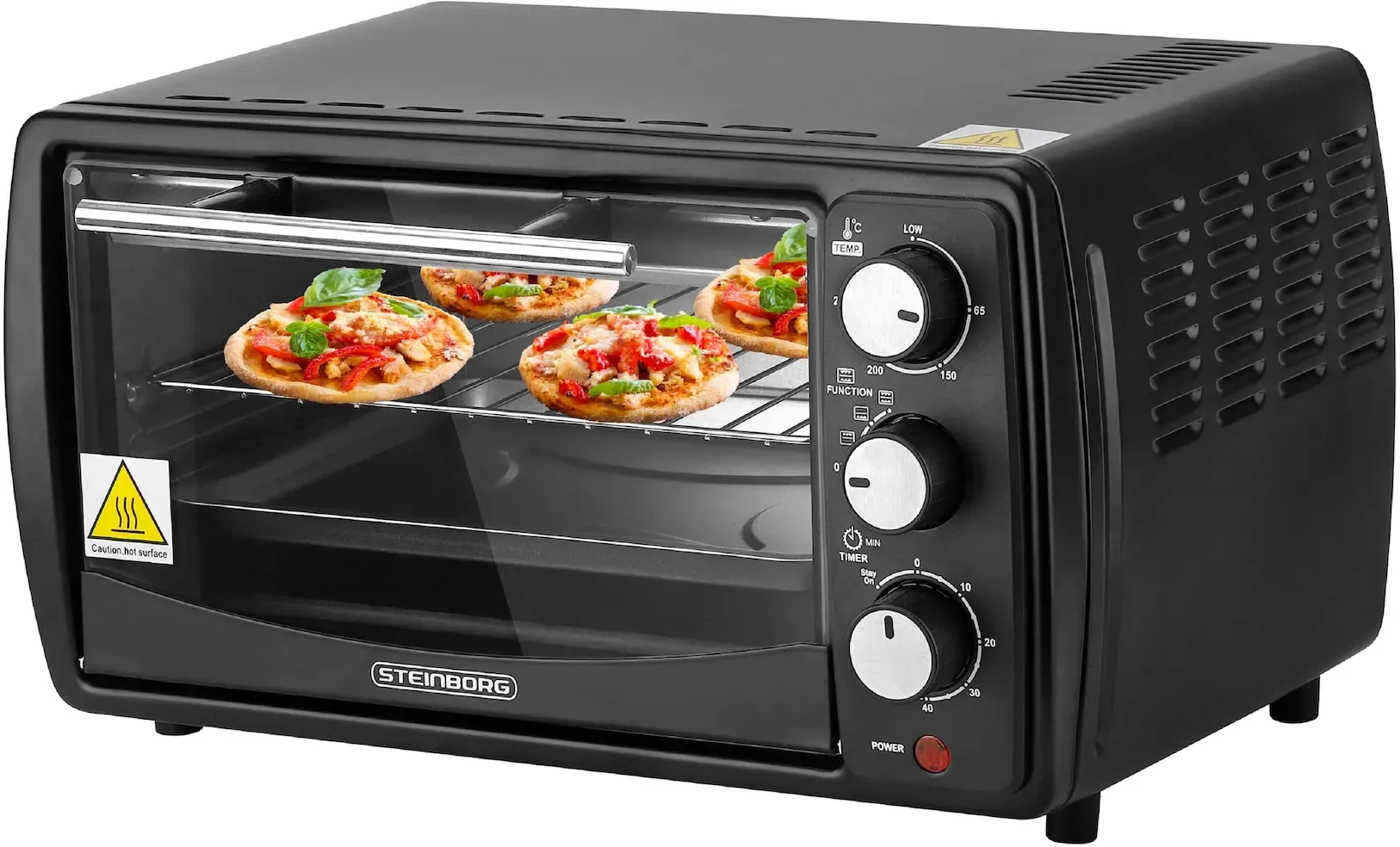 Steinborg Minibackofen 13L Pizzaofen 60 min. Timer 1200W schwarz