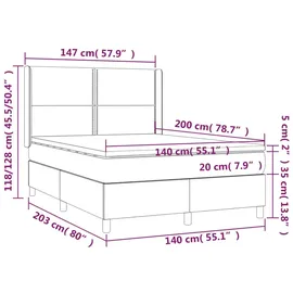 vidaXL Boxspringbett mit Matratze Hellgrau 140x200 cm Samt1378621