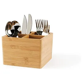 Excelsa Besteckkorb Utensilienhalter Bambus 4 Fächer 13,5 x 14,5 x 13,5 cm Braun