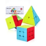 Roxenda Zauberwürfel Set, Original Speed Cube Set mit 2x2 3x3 Pyramide Speedcube, Einfaches Drehen & Flüssiges Spielen, Aufkleber Version (Stickerless)