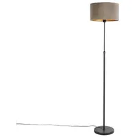 QAZQA Stehlampe schwarz mit Samtschirm taupe mit Gold 35