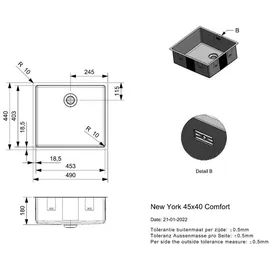 Reginox New York 45x40 links Einbauspüle Edelstahl Handbetätigung 450 x 400 mm