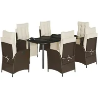 VidaXL 7-tlg. Garten-Essgruppe mit Kissen Braun Poly Rattan