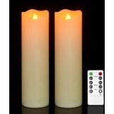 PChero LED Stumpenkerzen Echtwachs, 10" Batteriebetriebene Kerzenlichter mit Fernbedienung Flackernde Flammenlose Kerzen für Zimmer Hochzeit Datum Dekoration - [2 Stück]