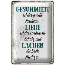 dekodrom DekoDrom® Blechschild 20x30 cm Gesundheit Reichtum Liebe Lachen Medizin Spruch Tafel Wand Deko Bar Kneipe Cafe Sammler Geschenk