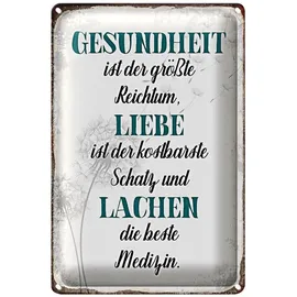 dekodrom DekoDrom® Blechschild 20x30 cm Gesundheit Reichtum Liebe Lachen Medizin Spruch Tafel Wand Deko Bar Kneipe Cafe Sammler Geschenk