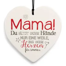 SIKORA Geschenk Herz aus weißem Steingut mit liebevollen Botschaften für jeden Anlass, Farbe/Modell:PH07 - für Mama - Du hältst unsere Herzen für Immer