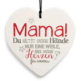 SIKORA Geschenk Herz aus weißem Steingut mit liebevollen Botschaften für jeden Anlass, Farbe/Modell:PH07 - für Mama - Du hältst unsere Herzen für Immer