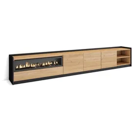 SKRAUT HOME Lowboard 310x50x37 cm Eiche Schwarz Holzwerkstoff